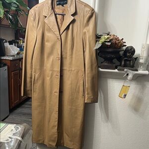 Kenneth Cole Reaction Tan Leather Trench Coat